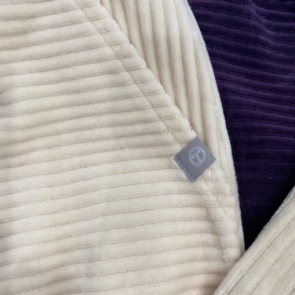 Set of 2 -Talbots Ribbed Knit Wide Leg Pull-On Joggers in Cream & Deep Purple - Picture 3 of 15